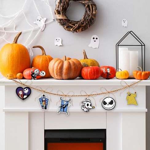 36 PCS Halloween Christmas Jack Sally Wooden Hanging Ornaments for Tree, Wood Nightmare Christmas Tree Decorations Before Spooky Decor Indoor Home Party Gifts in Saudi Arabia