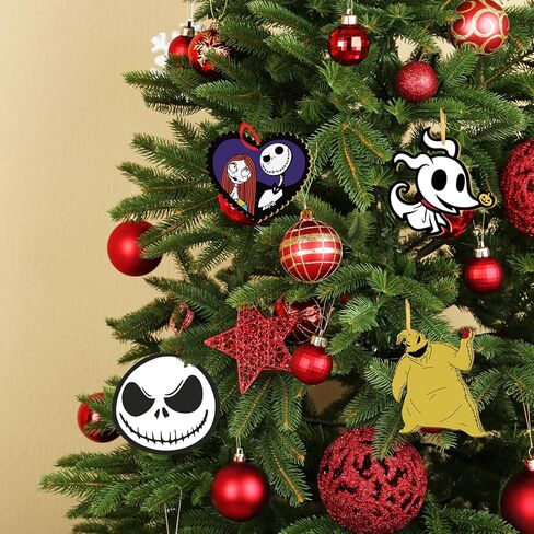 36 PCS Halloween Christmas Jack Sally Wooden Hanging Ornaments for Tree, Wood Nightmare Christmas Tree Decorations Before Spooky Decor Indoor Home Party Gifts in Saudi Arabia