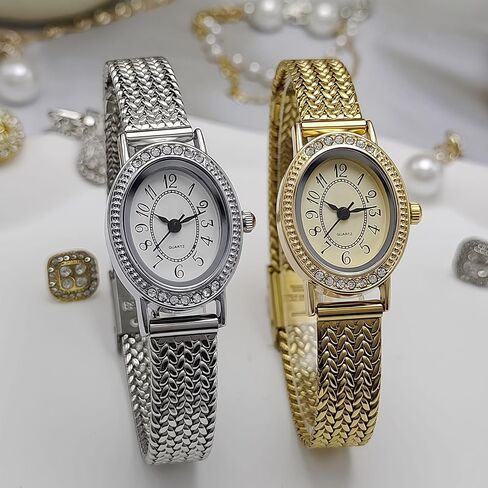 Women's Vintage Oval Watch Luxury Ultra Thin Dial Stainless Steel Watch Band Waterproof Dress Watch in Saudi Arabia