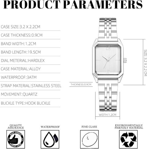 ساعة اي بي اس او بسوار مربع فاخر للنساء - ساعة يد نسائية بسيطة وحركة كوارتز يابانية، مقاومة للماء يوميًا in Kuwait