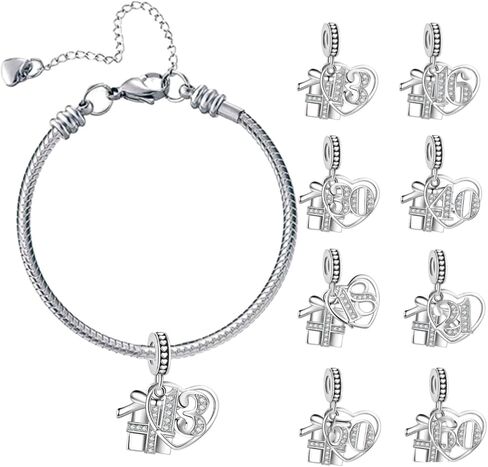 صندوق هدايا نسائي لـ 13 16 18 21 30 40 50 60 سحر عيد ميلاد متوافق مع أساور Pandora Charms لمجوهرات الابنة والحفيدة والأم والجدة in Saudi Arabia