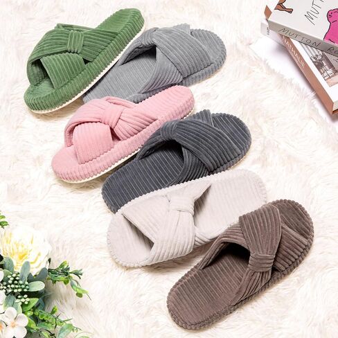 Slippers for Women House Bedroom Memory Foam Corduroy Crossbands Slide Home Shoes in Saudi Arabia