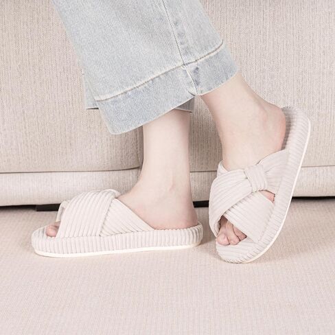 Slippers for Women House Bedroom Memory Foam Corduroy Crossbands Slide Home Shoes in Saudi Arabia