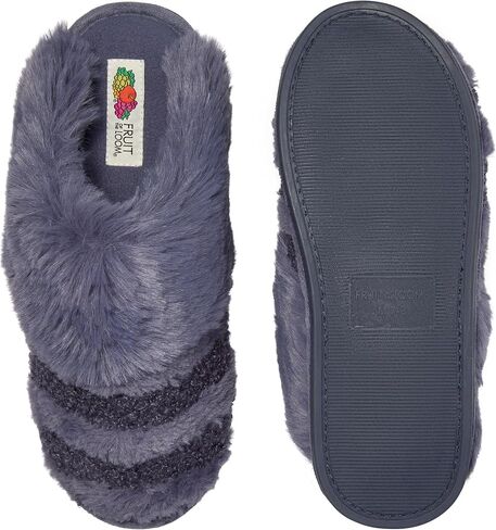 شبشب نسائي Fruit of the Loom، Zapatos Cómodos، ريش مخطط مع قبقاب من الفرو، إسفنج ذو ذاكرة in Saudi Arabia