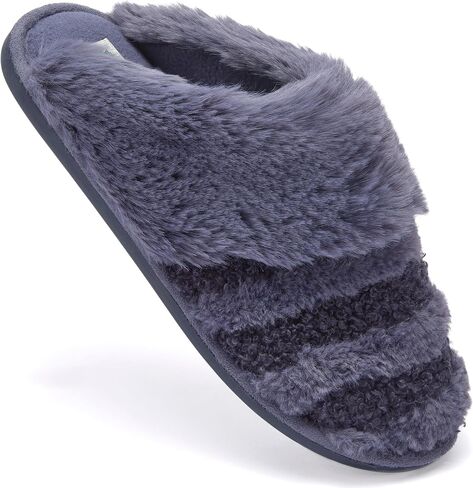 شبشب نسائي Fruit of the Loom، Zapatos Cómodos، ريش مخطط مع قبقاب من الفرو، إسفنج ذو ذاكرة in Saudi Arabia