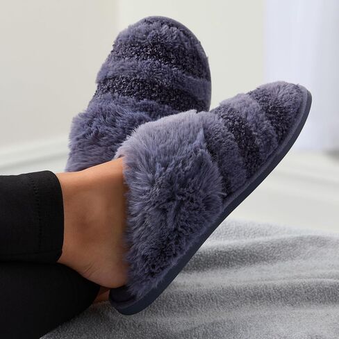 شبشب نسائي Fruit of the Loom، Zapatos Cómodos، ريش مخطط مع قبقاب من الفرو، إسفنج ذو ذاكرة in Saudi Arabia