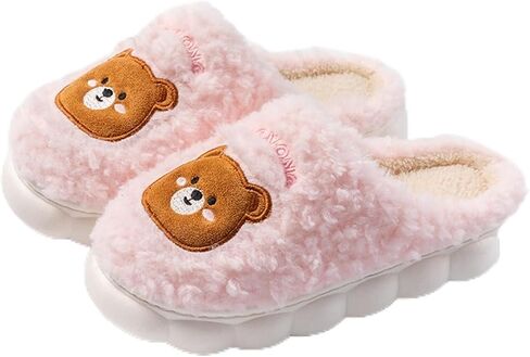 Cute Bear Slippers for Women, Plush Animal Sytle Fuzzy Cozy House Shoes with Cloud Cushion Sole, Warm Slip-On Bedroom Slippers, Non-Slip Indoor Outdoor in Saudi Arabia
