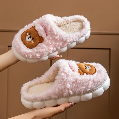 Cute Bear Slippers for Women, Plush Animal Sytle Fuzzy Cozy House Shoes with Cloud Cushion Sole, Warm Slip-On Bedroom Slippers, Non-Slip Indoor Outdoor in Saudi Arabia