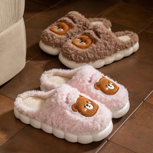 Cute Bear Slippers for Women, Plush Animal Sytle Fuzzy Cozy House Shoes with Cloud Cushion Sole, Warm Slip-On Bedroom Slippers, Non-Slip Indoor Outdoor in Saudi Arabia