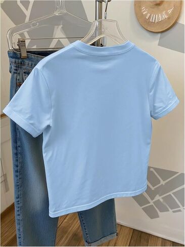 المرأة مطرز الترتر Bowknot القوس تي شيرت قصير الأكمام Crewneck العصرية المحملة الأعلى Y2k قمم in Kuwait