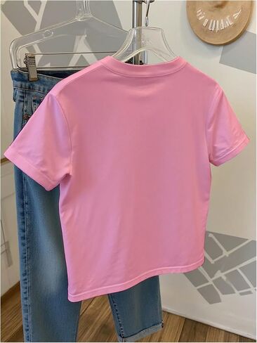 المرأة مطرز الترتر Bowknot القوس تي شيرت قصير الأكمام Crewneck العصرية المحملة الأعلى Y2k قمم in Kuwait