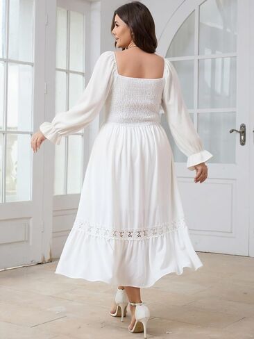 SCOMCHIC Womens Plus Size Fall Dresses Long Sleeve Square Neck Wedding Guest Smocked Flowy Boho Country Western Maxi Dress in Saudi Arabia