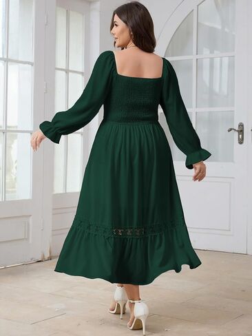 SCOMCHIC Womens Plus Size Fall Dresses Long Sleeve Square Neck Wedding Guest Smocked Flowy Boho Country Western Maxi Dress in Kuwait