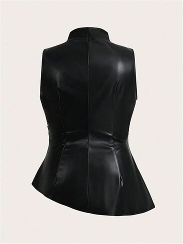 WDIRARA Women's Plus Size Mock Neck PU Leather Tank Top Ruched Sleeveless Asymmetrical Tops in Saudi Arabia