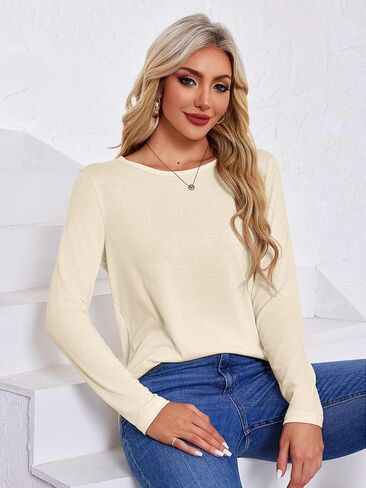 Long Sleeve Shirts for Women Pack Crewneck Basic Tee Tops Spring Casual Tshirts in Kuwait
