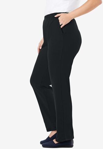 Woman Within Plus Size 7-Day Knit Straight-Leg Pull-On Pants - 1X, Black in Saudi Arabia
