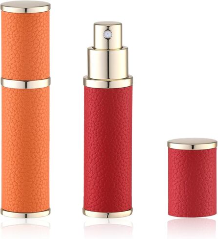 زجاجة عطر للسفر قابلة لإعادة الملء - بخاخ رذاذ كولونيا صغير محمول - حاوية موزع مضخة عطر فارغة بحجم السفر للرجال - 10 مل أسود بني 2 قطعة عينة إعادة تعبئة جلدية صغيرة in Kuwait