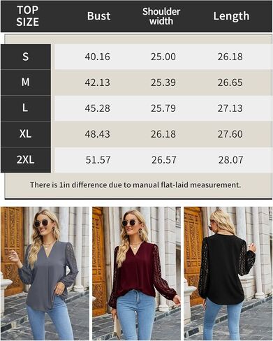 Blouses for Women Lace Long Sleeve Tops Loose Fit V Neck Business Casual Dressy Shirts in Saudi Arabia