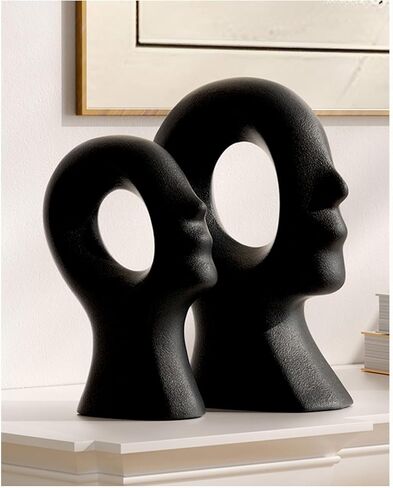 Couple Decorative Statues Set - Boho Style Modern Abstract Sculptures Home Decor, Ceramic Figurines for Living Room Coffee Table, Tv Stand, Mantles, Entryway, Console or Wedding Gifts (Beige White) in Saudi Arabia
