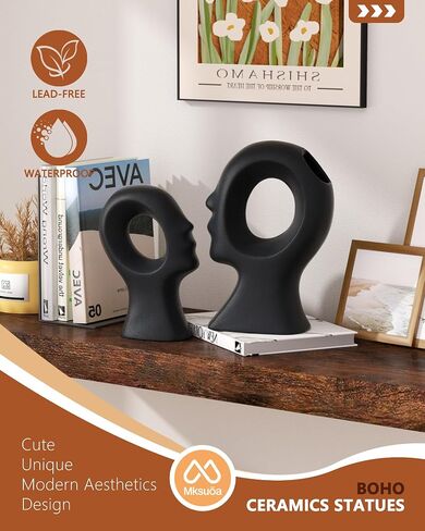 Couple Decorative Statues Set - Boho Style Modern Abstract Sculptures Home Decor, Ceramic Figurines for Living Room Coffee Table, Tv Stand, Mantles, Entryway, Console or Wedding Gifts (Beige White) in Saudi Arabia