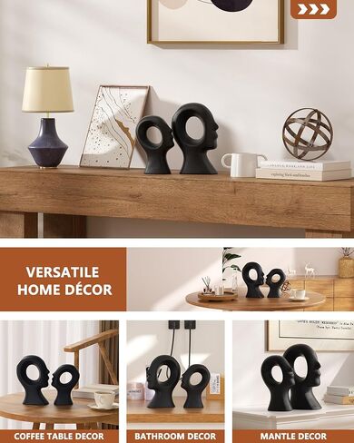 Couple Decorative Statues Set - Boho Style Modern Abstract Sculptures Home Decor, Ceramic Figurines for Living Room Coffee Table, Tv Stand, Mantles, Entryway, Console or Wedding Gifts (Beige White) in Saudi Arabia