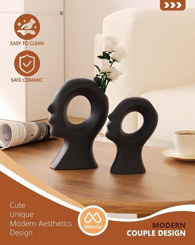 Couple Decorative Statues Set - Boho Style Modern Abstract Sculptures Home Decor, Ceramic Figurines for Living Room Coffee Table, Tv Stand, Mantles, Entryway, Console or Wedding Gifts (Beige White) in Saudi Arabia