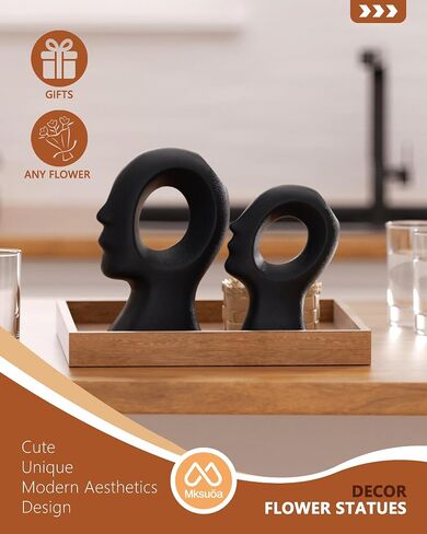 Couple Decorative Statues Set - Boho Style Modern Abstract Sculptures Home Decor, Ceramic Figurines for Living Room Coffee Table, Tv Stand, Mantles, Entryway, Console or Wedding Gifts (Beige White) in Saudi Arabia