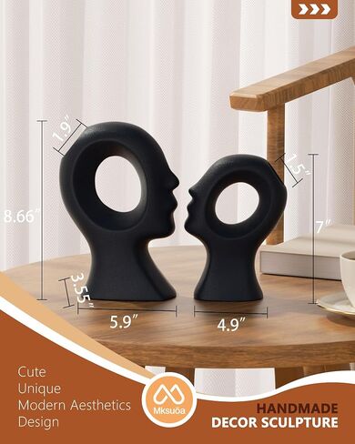 Couple Decorative Statues Set - Boho Style Modern Abstract Sculptures Home Decor, Ceramic Figurines for Living Room Coffee Table, Tv Stand, Mantles, Entryway, Console or Wedding Gifts (Beige White) in Saudi Arabia