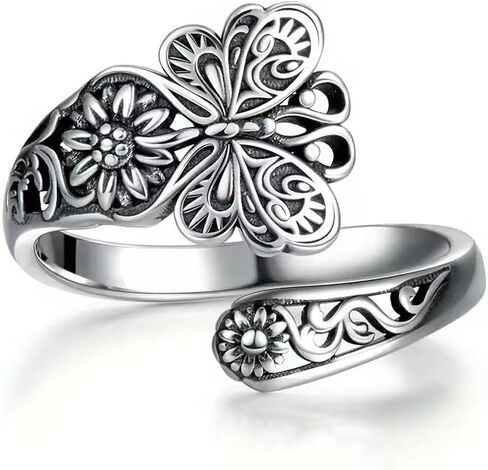 Silver Floral Open Ring for Women, Adjustable Stacking Band for Everyday Wear in Saudi Arabia