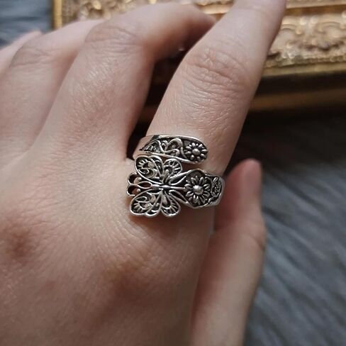 Silver Floral Open Ring for Women, Adjustable Stacking Band for Everyday Wear in Saudi Arabia
