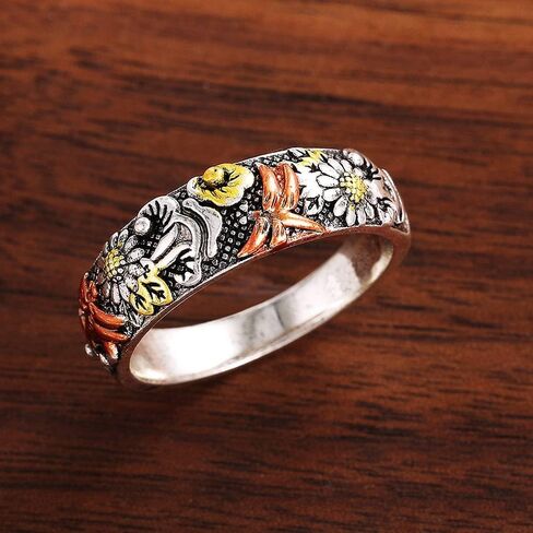3-Tone Metallic Style Ring with Insect Dragonfly Flower Design Aesthetic Daily Jewelry in Saudi Arabia