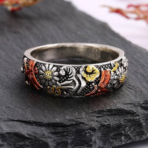 3-Tone Metallic Style Ring with Insect Dragonfly Flower Design Aesthetic Daily Jewelry in Saudi Arabia