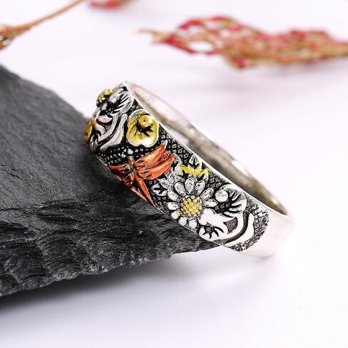 3-Tone Metallic Style Ring with Insect Dragonfly Flower Design Aesthetic Daily Jewelry in Saudi Arabia