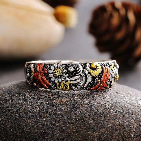 3-Tone Metallic Style Ring with Insect Dragonfly Flower Design Aesthetic Daily Jewelry in Saudi Arabia