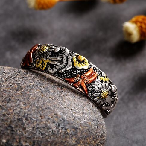 3-Tone Metallic Style Ring with Insect Dragonfly Flower Design Aesthetic Daily Jewelry in Saudi Arabia