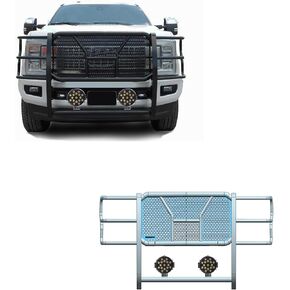 Black Horse RUGGED Heavy Duty Grille Brush Bumper Guard Modular Black Come With pair of 7.0"LED Lights Compatible with 2017-2022 Ford F-250/Ford F-350/Ford F-450/Ford F-550 Super Duty-RU-FOF217-B-PLB in Kuwait
