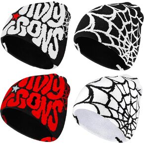 4 Pcs Y2K Beanie Spider Web Beanie, Winter Streetwear Headwear Knitted Hat Goth Graphic Beanies for Men Women Black in Saudi Arabia