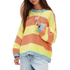 Songling Women Tops Casual Color Block Striped Long Sleeve Cute Outfits Knit Summer Fashion Clothing Pullover Sweaters in Kuwait