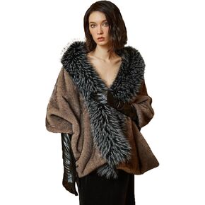 BEAUTELICATE Women Faux Mink Fur Shawl Faux Fox Fur Trim Cover Up Stole Shrug Bridal Wedding Wrap in Kuwait