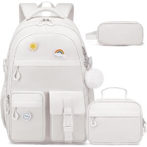 School Backpack for Teen Girls, 3PCS Set with Lunch Bag & Pencil Case, Ergonomic Straps Bookbag for Elementary to Middle School Students, Pink in Kuwait