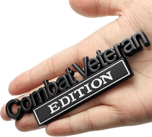 Car Emblem for Combats Veteran Edition with 2 Adhesives, 3D Badge Decal for Trucks, Metal Stickers Replacement Compatible with Universal Vehicle, Veteran Gifts for Men (Black & Red) in Saudi Arabia