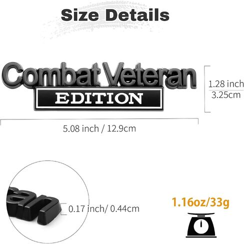Car Emblem for Combats Veteran Edition with 2 Adhesives, 3D Badge Decal for Trucks, Metal Stickers Replacement Compatible with Universal Vehicle, Veteran Gifts for Men (Black & Red) in Saudi Arabia