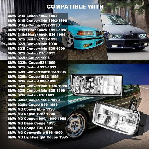 مصابيح الضباب LED لـ 1992 1993 1994 1995 1996 1997 1998 1999 BMW (M3 E36) 318i 318is 318ti 320i 323i 323is 325i 325is 328i 328is 3 سلسلة التصميم الأصلي، زوج واحد (LED) قسط التجميع) in Kuwait