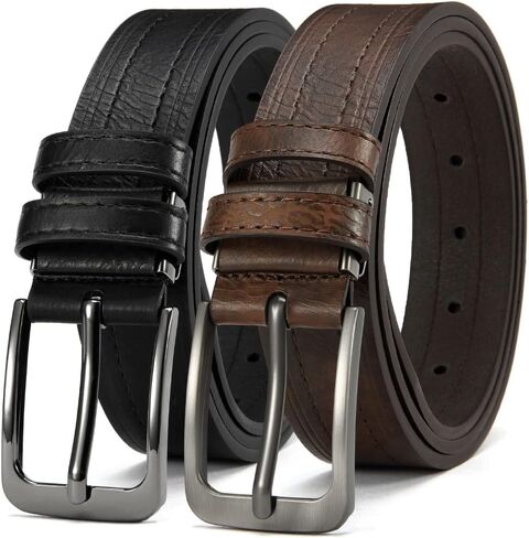 Men Belt 2Pack – Genuine Leather Belt for Men Dress Casual Golf Jeans 1.25", in Saudi Arabia