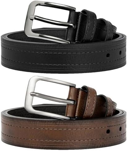 Men Belt 2Pack – Genuine Leather Belt for Men Dress Casual Golf Jeans 1.25", in Saudi Arabia