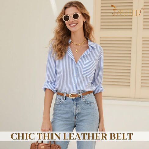JASGOOD Women Leather Belt for Jeans Pants Fashion Skinny Waist Belt Ladies Thin Dress Belt with Gold Buckle in Saudi Arabia