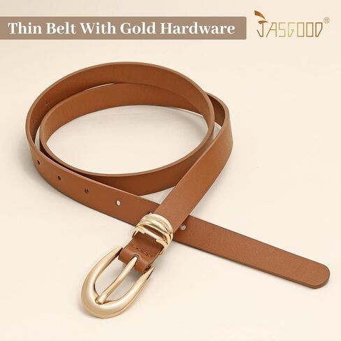 JASGOOD Women Leather Belt for Jeans Pants Fashion Skinny Waist Belt Ladies Thin Dress Belt with Gold Buckle in Saudi Arabia