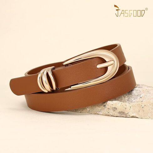 JASGOOD Women Leather Belt for Jeans Pants Fashion Skinny Waist Belt Ladies Thin Dress Belt with Gold Buckle in Saudi Arabia