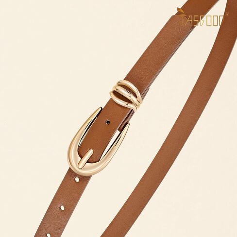 JASGOOD Women Leather Belt for Jeans Pants Fashion Skinny Waist Belt Ladies Thin Dress Belt with Gold Buckle in Saudi Arabia
