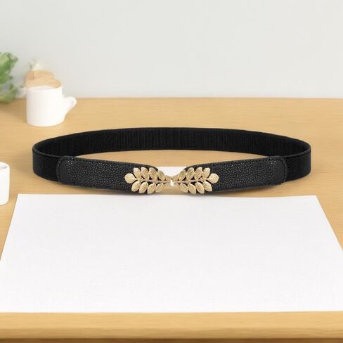 Women Skinny Elastic Belt Ladies Fashion Leaf Alloy Buckle Stretchy Thin Waist Belt for Dresses in Saudi Arabia